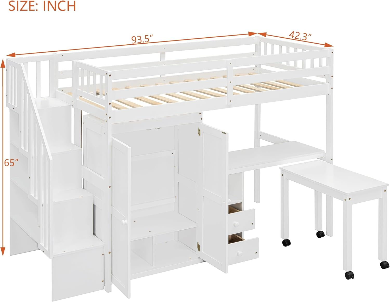 Harper & Bright Designs Twin Size Loft Bed with Stairs and Bookshelf, Wood Twin Storage Bed with Desk & Wardrobe, Space-Saving Multifunctional Furniture for Kids & Teens - White
