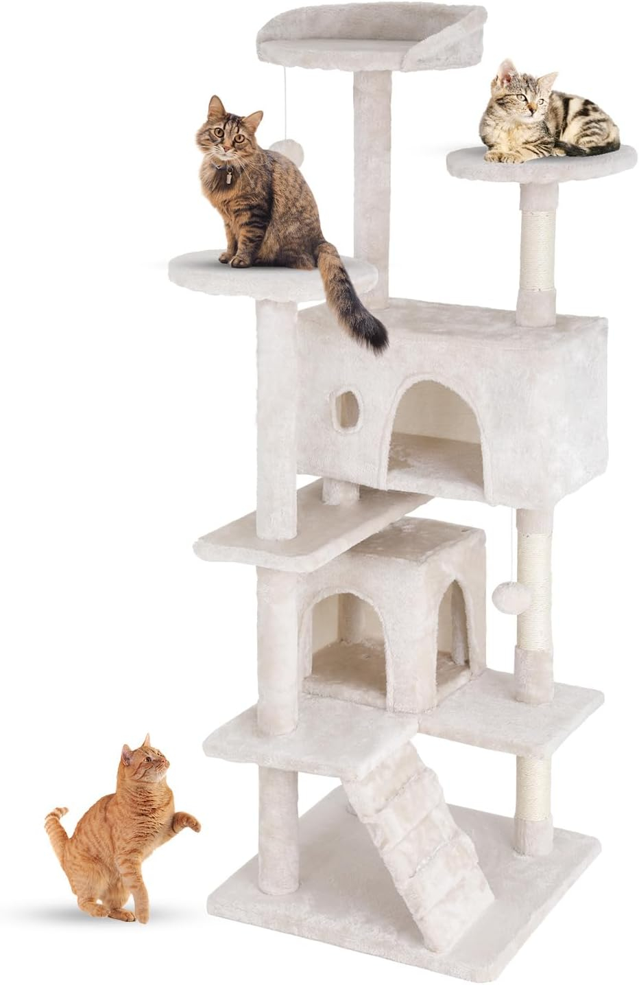 QuellQuest 54in Multi-Level Cat Tree Tower Furniture Activity Center with Scratching Posts, Toys and Condo for Indoor Kittens, Beige