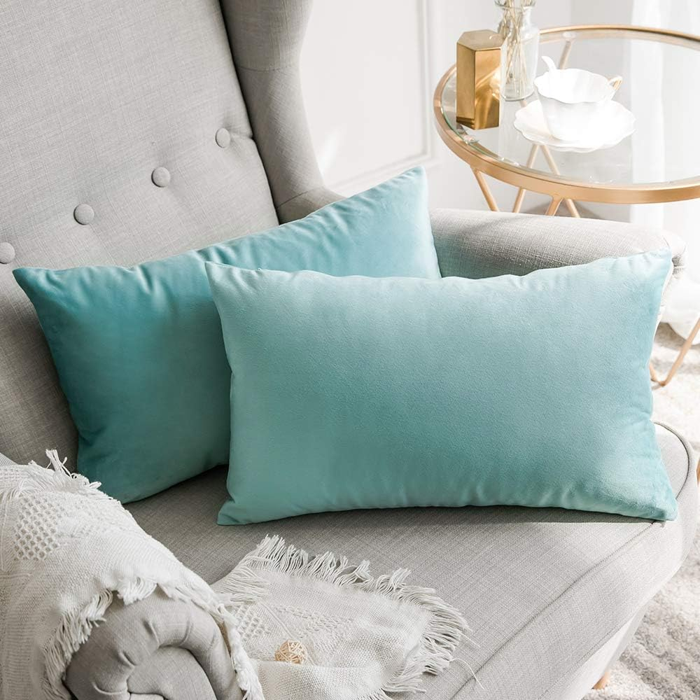 MIULEE Pack of 2 Velvet Soft Solid Decorative Square Throw Pillow Covers Set Fall Cushion Cases for Sofa Bedroom Couch 18 x 18 Inch Golden