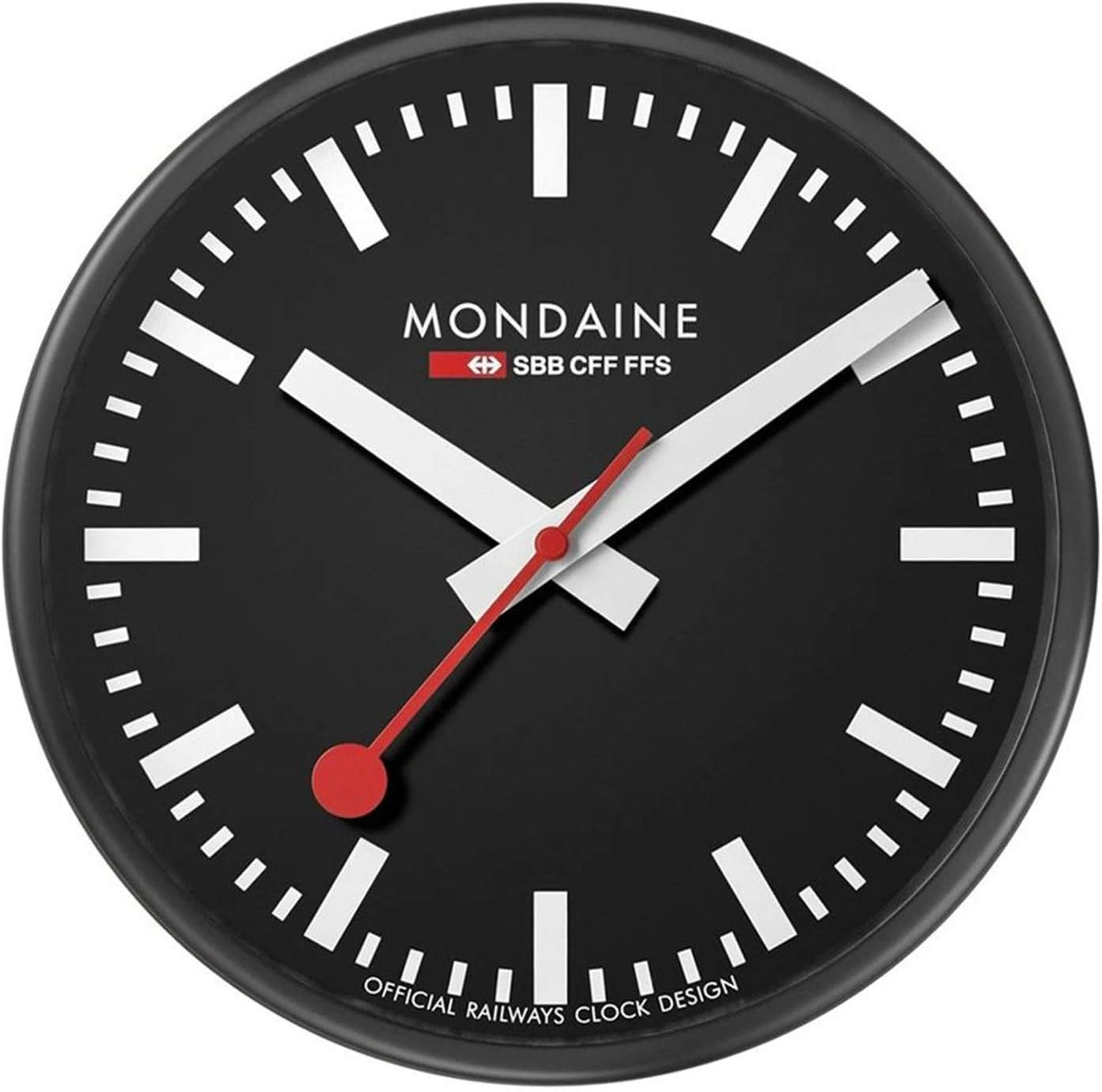 Mondaine - A990.Clock.64SBB Wall Clock - Black Dial Black Frame - Wall Clocks - Made in Switzerland