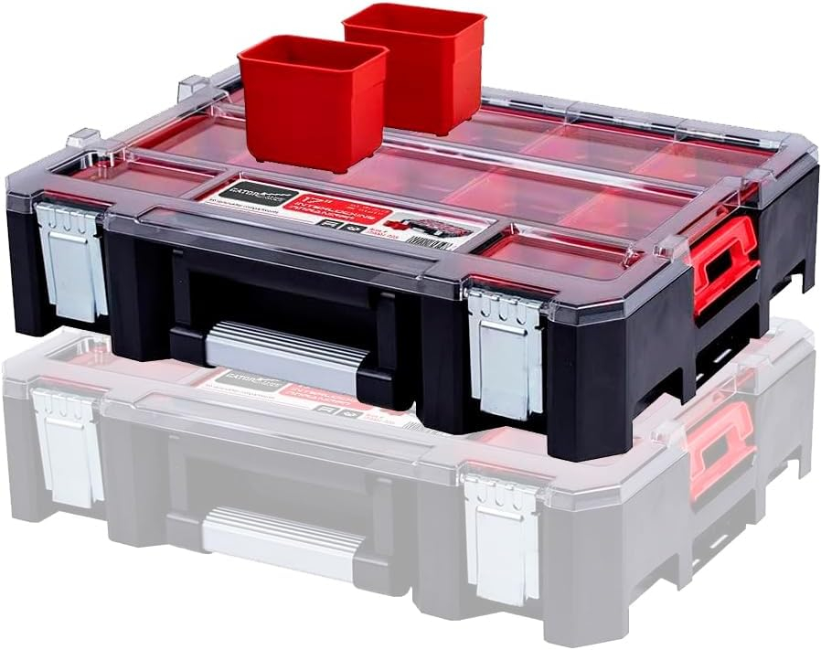 Deep Tray Organizer Box – Heavy-Duty Tool Storage Case with 15 Removable Cups – Hardware, Plumbing, Electrical Connector Container for Garage, Jobsite, or Workshop