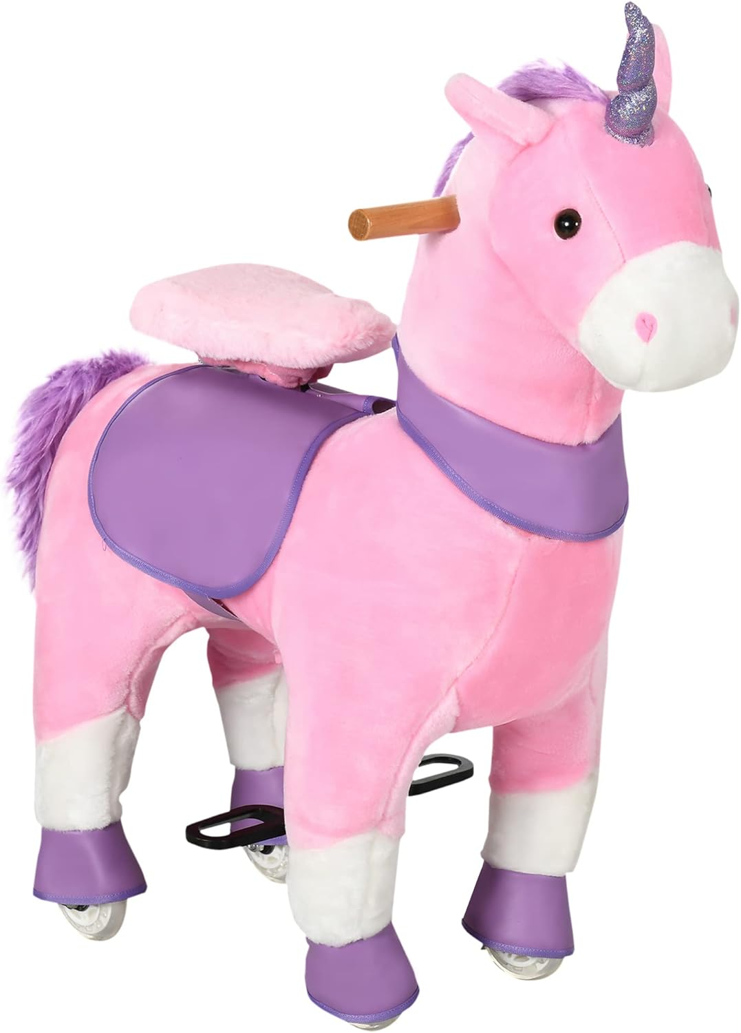 Qaba Ride On Real Walking Unicorn with Sparkly Horn, Soft Plush Ride On Rocking Horse Bearing 176lbs, Imaginative Interactive Toy for Kids, Unicorn Gifts