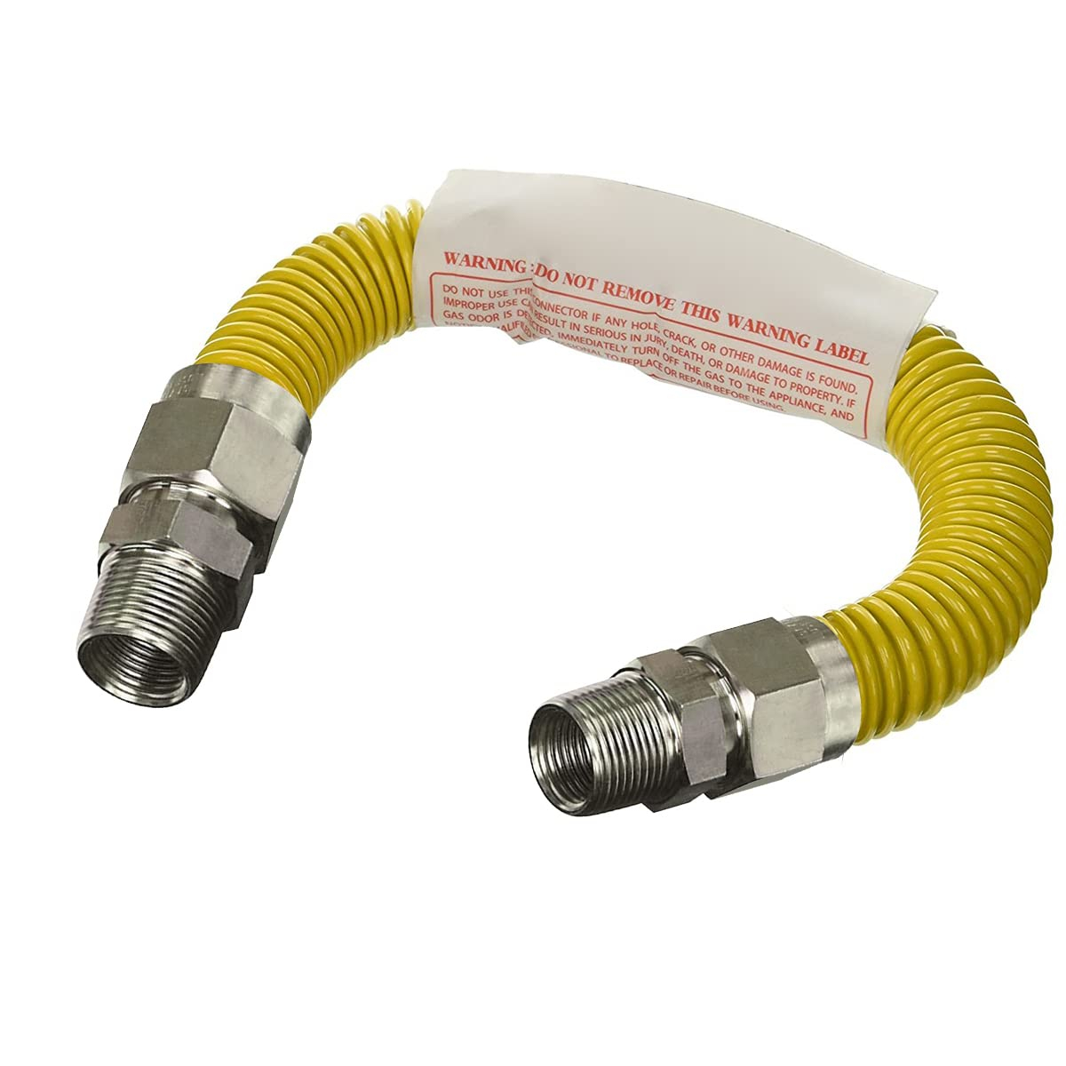 Yellow Coated Stainless Steel Flexible Gas Connector Hose, 12 Inch