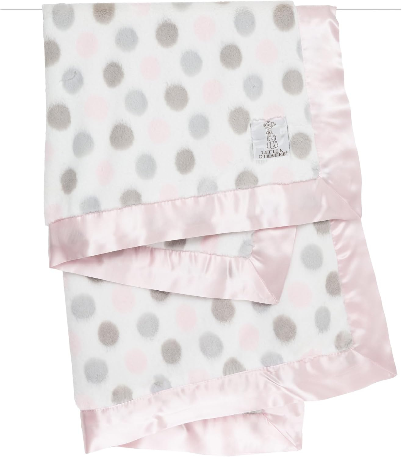 Soft Pink and Gray Faux Fur Baby Blanket with Satin Trim