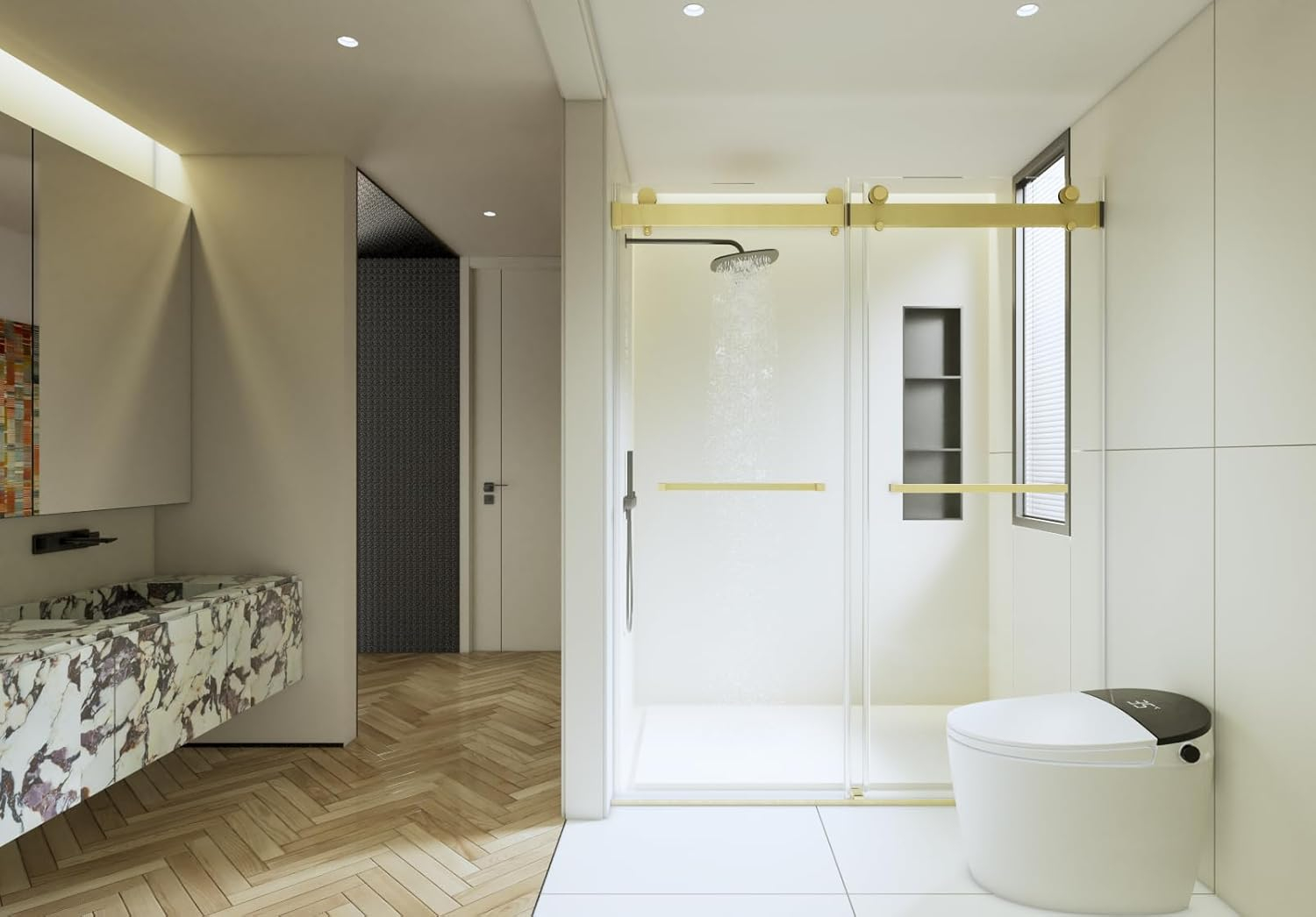68-72" W x 76" L Frameless Double Sliding Shower Door - Soft-Close Feature, Brushed Nickel, 3/8" (10mm) Thick SGCC Tempered Glass Door with Explosion-Proof Film