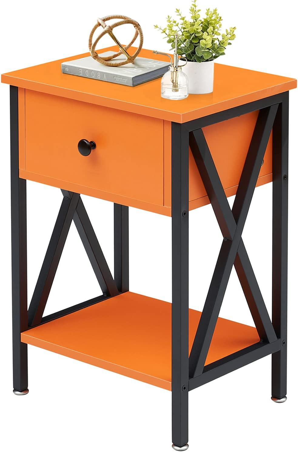 Killeryuki Modern Side End Table, Nightstand Storage Shelf with Bin Drawer for Living Room, Bedroom, Lounge, 15.8in11.8in21.7in, Orange
