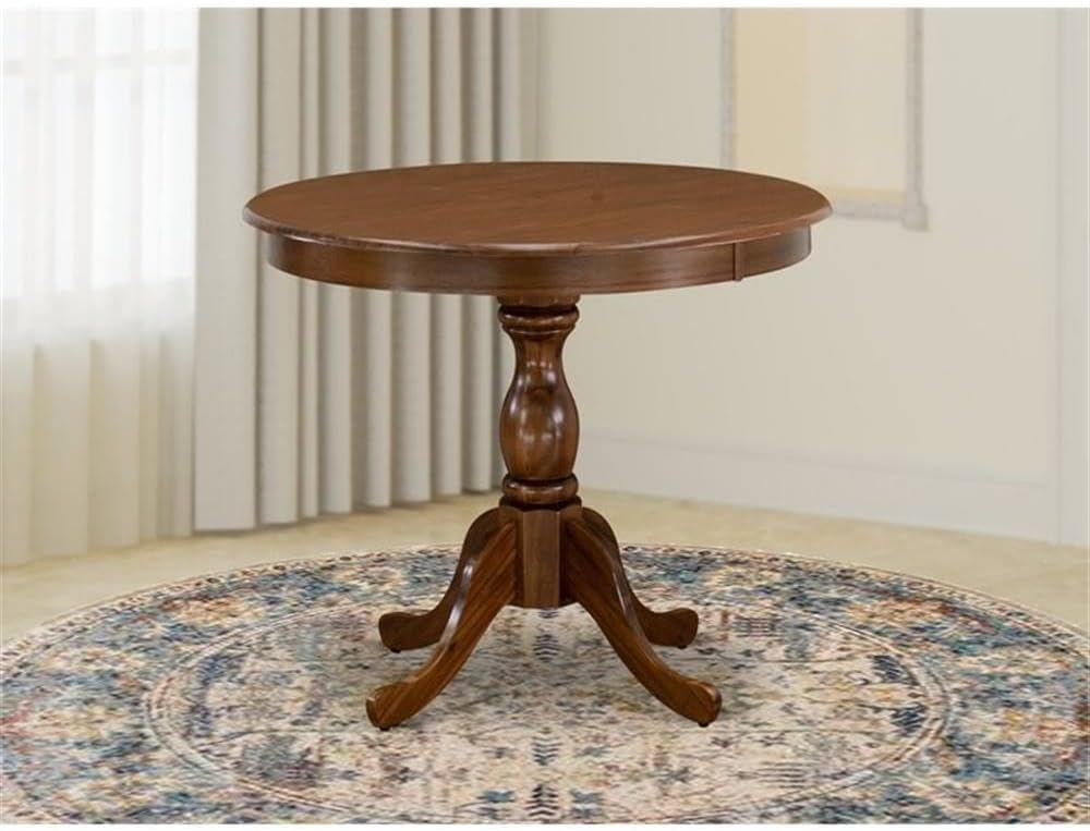 East West Furniture Antique Wood Dining Table with Pedestal Legs in Walnut