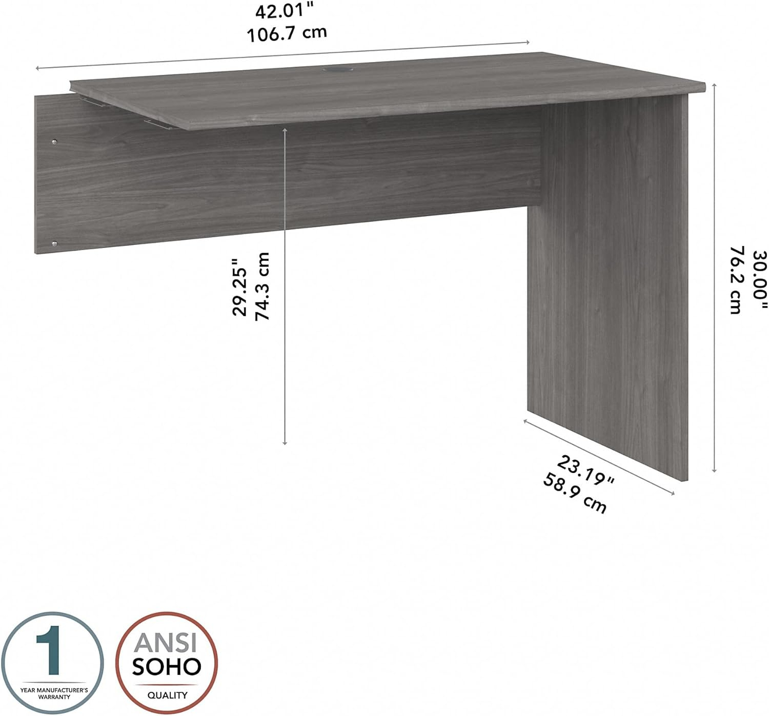 Bush Furniture Cabot 42W Shell Desk Return in Modern Gray