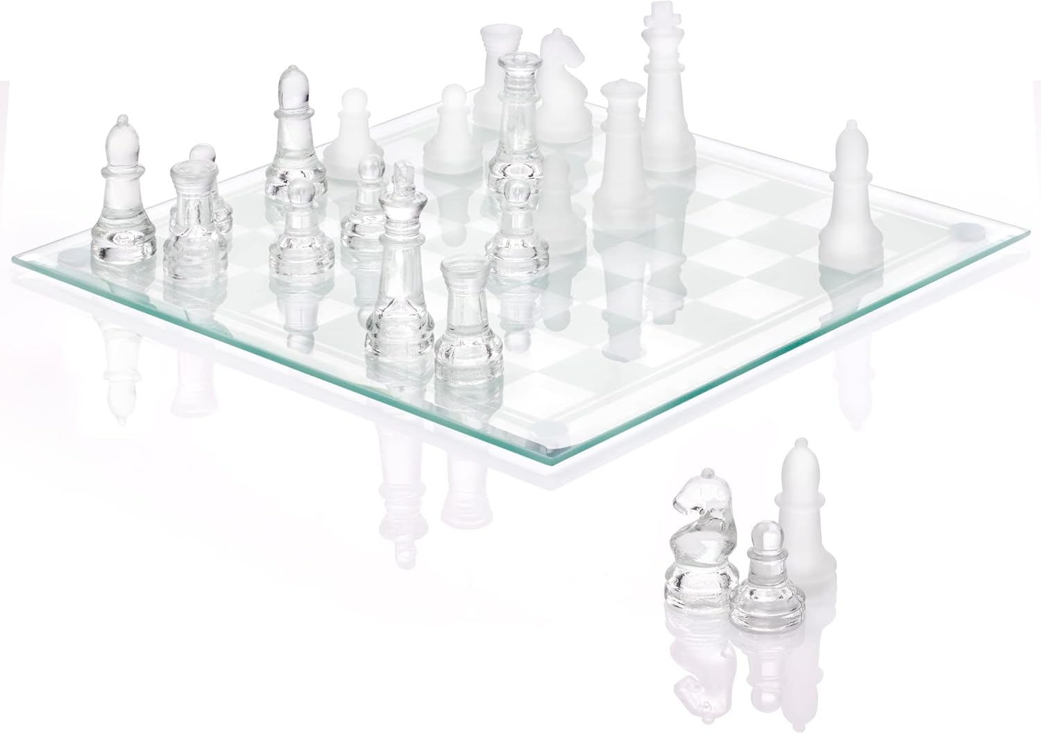 SRENTA 10" Fine Glass Chess Game Set, Solid Glass Chess Pieces with Padded Bottom, Crystal Chess Board Youth Adults Play Set