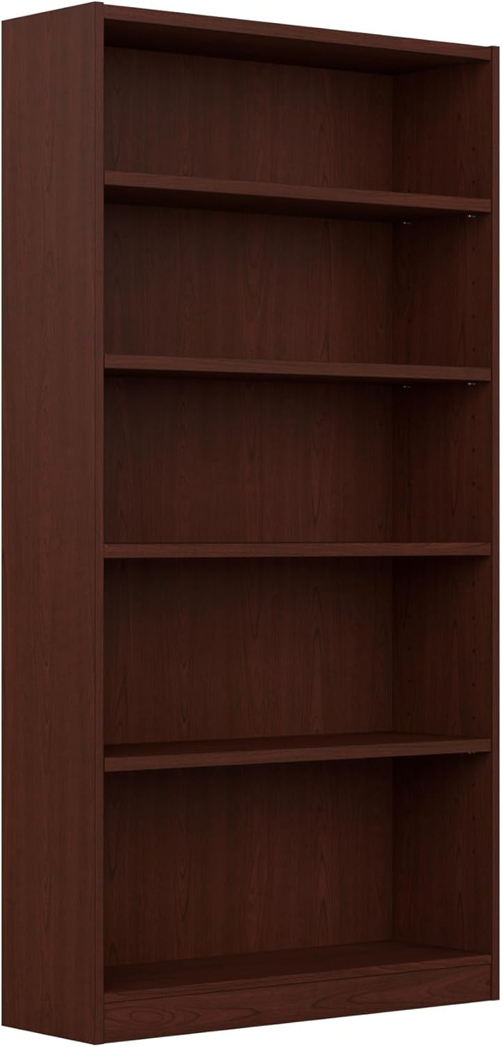 Traditional Adjustable 5-Shelf Cherry Wood Bookcase