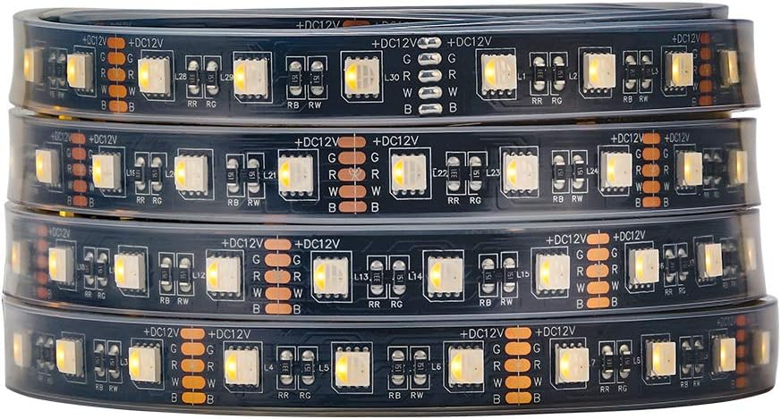 BTF-LIGHTING 5050 RGBW RGB+Warm White(2700K-3000K) 4 Colors in 1 LED Tape Light DC12V 5m 16.4ft 60LED/m Multi-Colored IP30 Black 12mm PCB for Bedroom Kitchen Home Decoration(No Adapter or Controller)