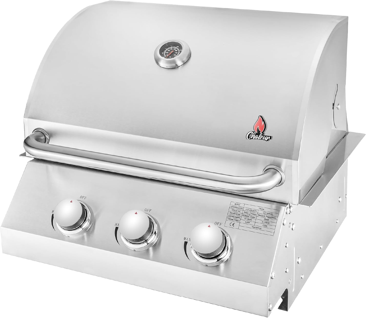 Chaleur Grill Outdoor 23" 3-Burner Built-in Propane Gas Grill, 30000 BTU, Stainless Steel