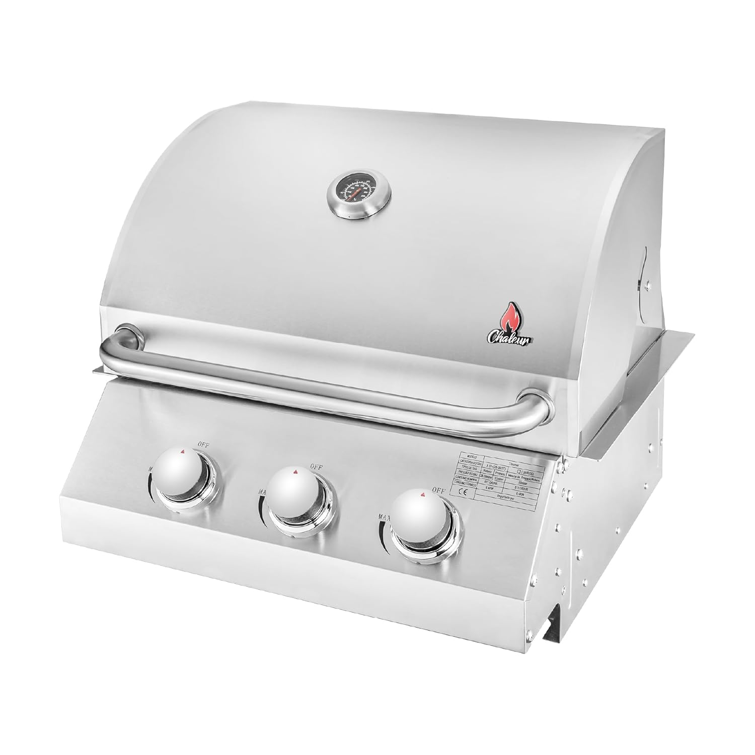 Chaleur Grill Outdoor 23" 3-Burner Built-in Propane Gas Grill, 30000 BTU, Stainless Steel