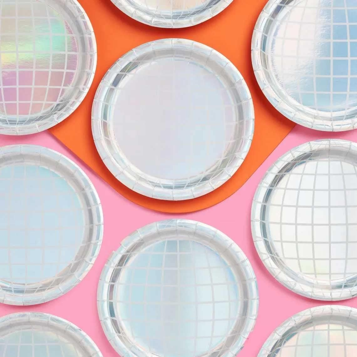 Bolaras Silver Disco Ball Paper Plates, 25-Pack, 9 inch, Sturdy