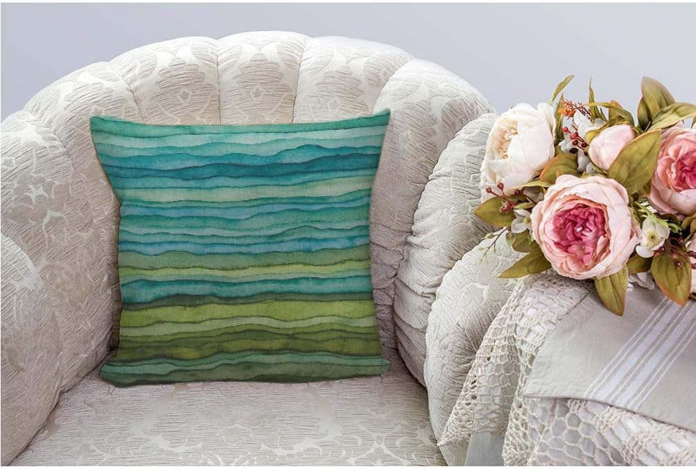 HGOD DESIGNS Watercolor Throw Pillow Cover,Stripped Waves Blue and Green Paint Brush Gradient Marine Sea Splash Decorative Pillow Case Cushion Covers for Home Sofa Couch 18x18 inch
