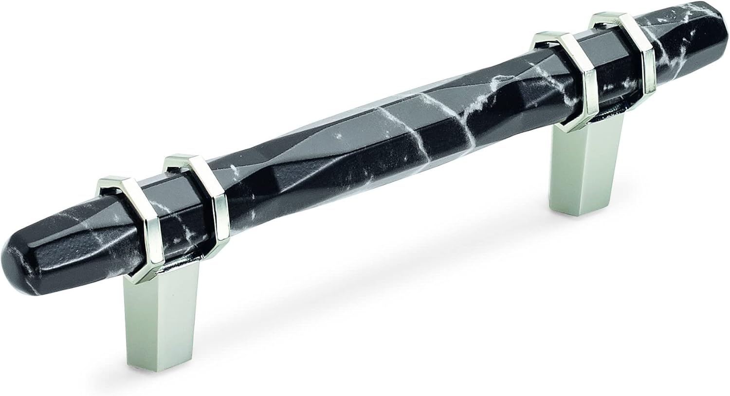 Amerock Carrione 3-3/4-in , 96mm Center to Center Marble Black/Polished Nickel Cylindrical Bar
