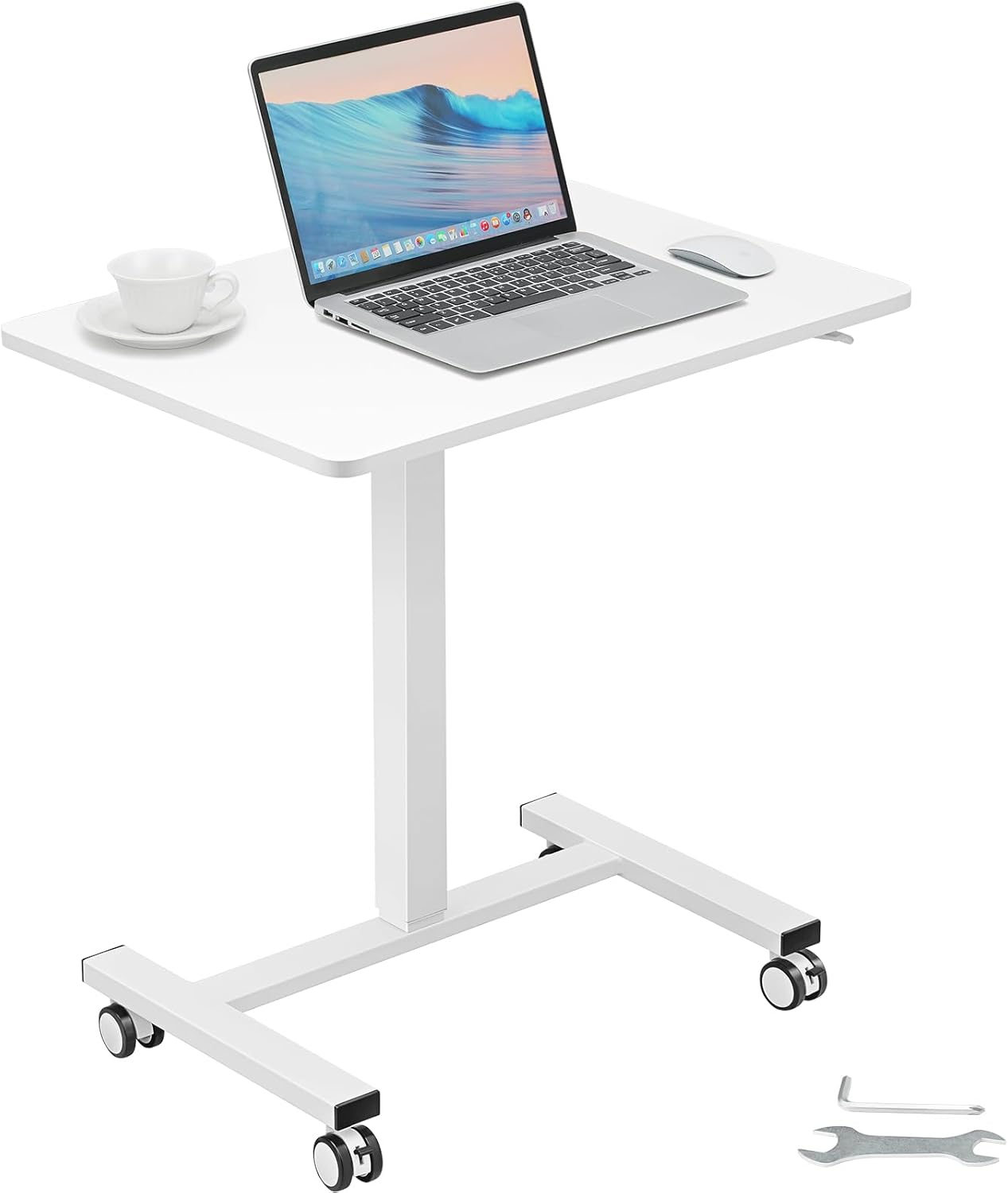 VEVOR Mobile Standing Desk Gas-Spring Height Adjustable Sit-Stand Desk 360° Swivel Wheels(2 Lockable) 28"-44"H