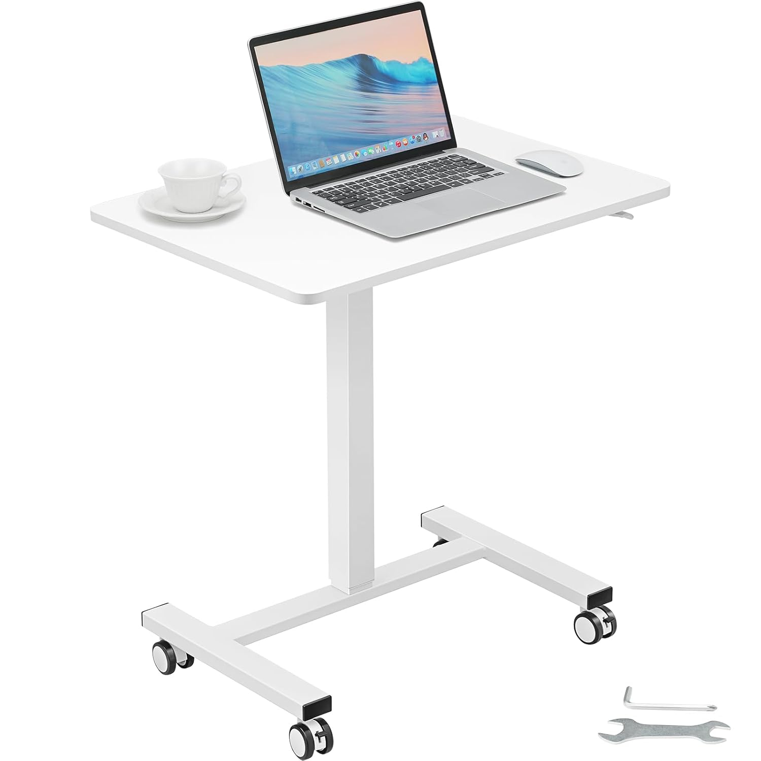 VEVOR Mobile Standing Desk Gas-Spring Height Adjustable Sit-Stand Desk 360° Swivel Wheels(2 Lockable) 28"-44"H