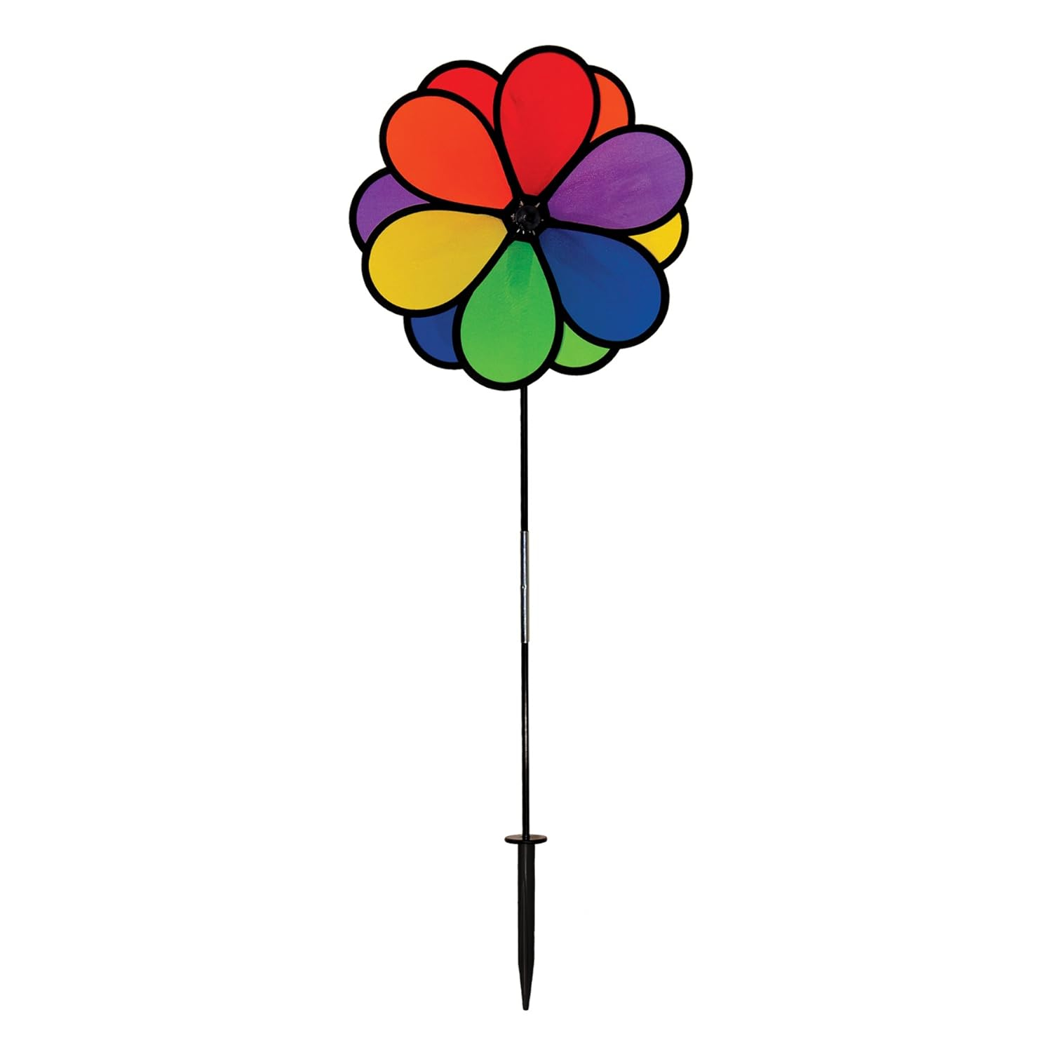 In the Breeze 2745 — Double Dazy Flower 14-inch Ground Spinner — Rainbow Flower Wind Spinner — Colorful Yard or Garden Decoration