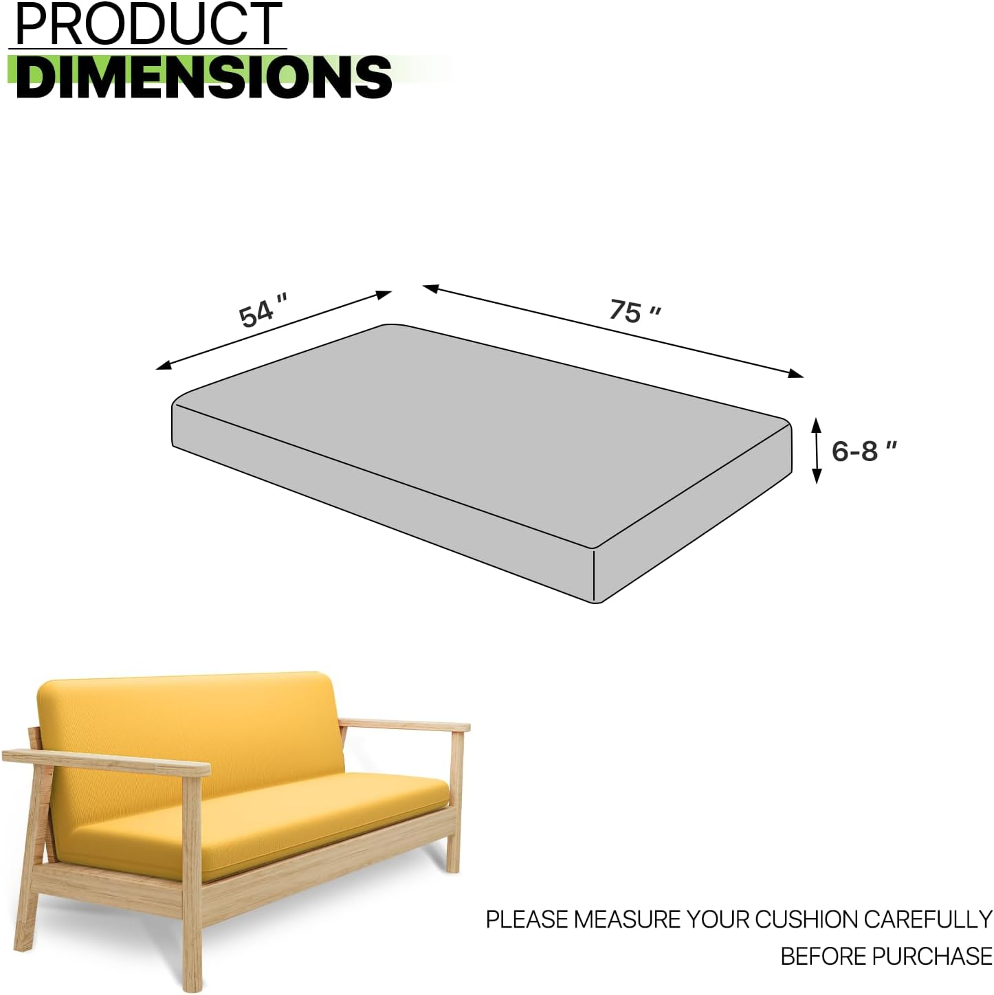 Solid Futon Cover Slipcover Fit 6"- 8" Futon Mattresses Yellow, Full Size 54x75 Inch