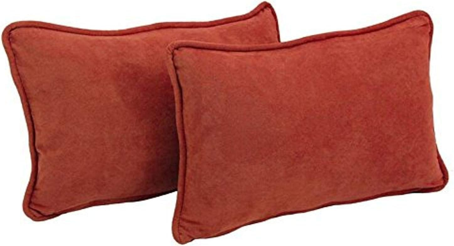 Blazing Needles 9811-CD-S2-MS-CR 20 x 12 in. Double-Corded Solid Microsuede Back Support Pillows with Inserts, Cardinal Red - Set of 2