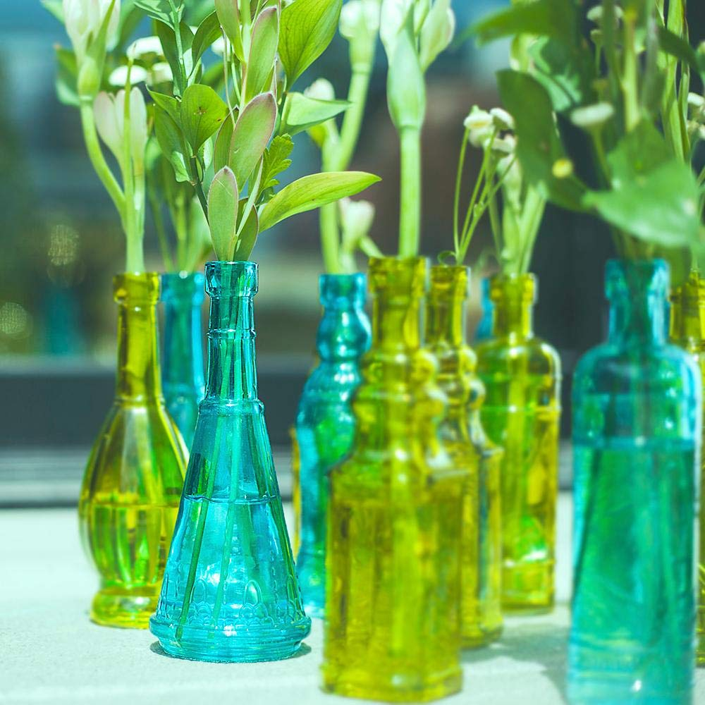 PaperLanternStore.com Marguerite Turquoise Vintage Glass Bottle Glassware Flower Vase