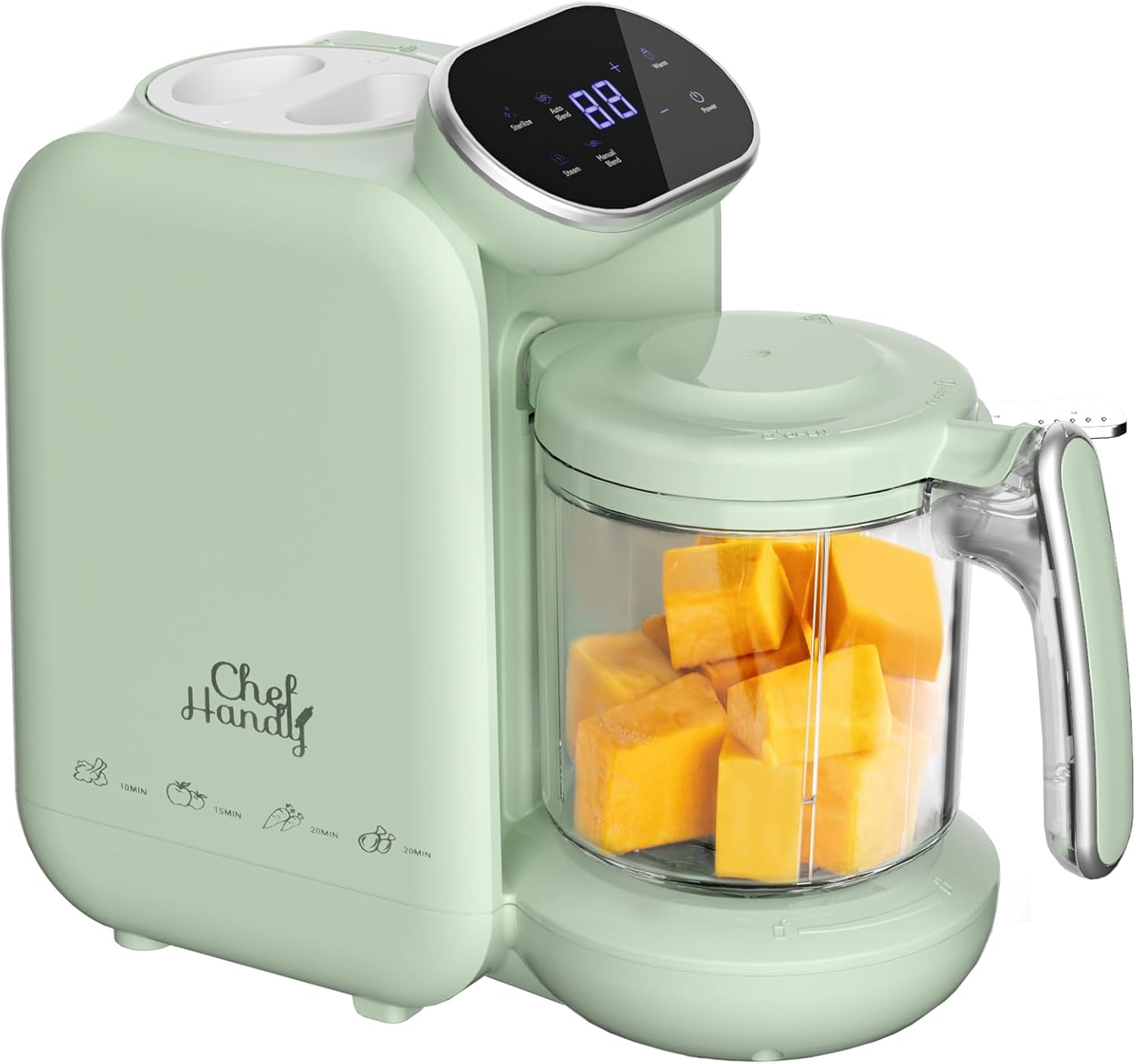 Chefhandy Baby Food Maker, 5 in 1 Baby Food Processor with Steaming Basket, Auto Cooking & Grinding, Touch Screen Control, Baby Steamer and Blender, Baby Food Puree Maker Warmer Mills Machine (Green)