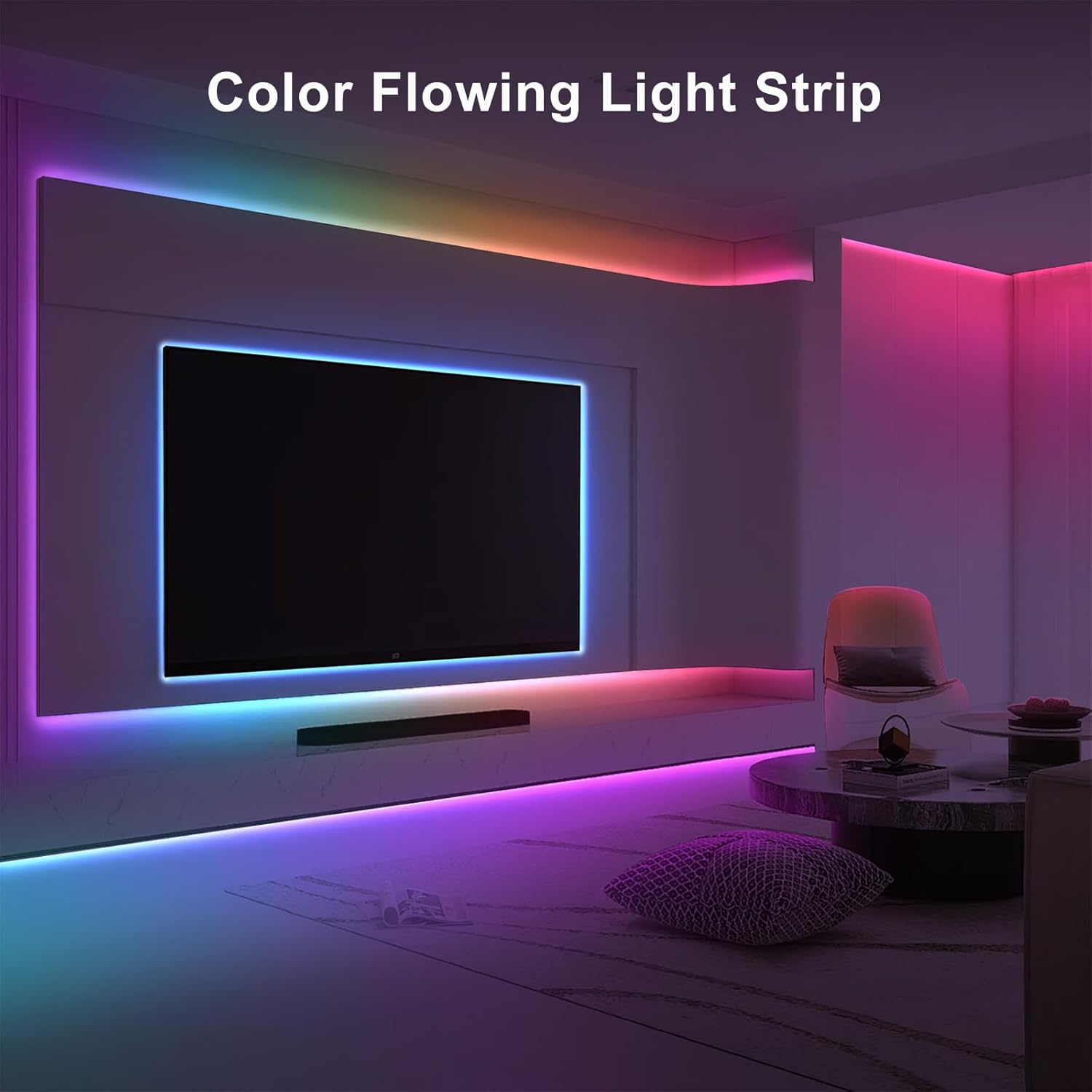 32.8ft RGBWW+IC WiFi Smart Flowing Led Strip Light, RGB Chasing Effect+Tunable White 3000K-6500K Led Lights Compatible with Alexa and Google, Color Changing, Music Sync for Bedroom