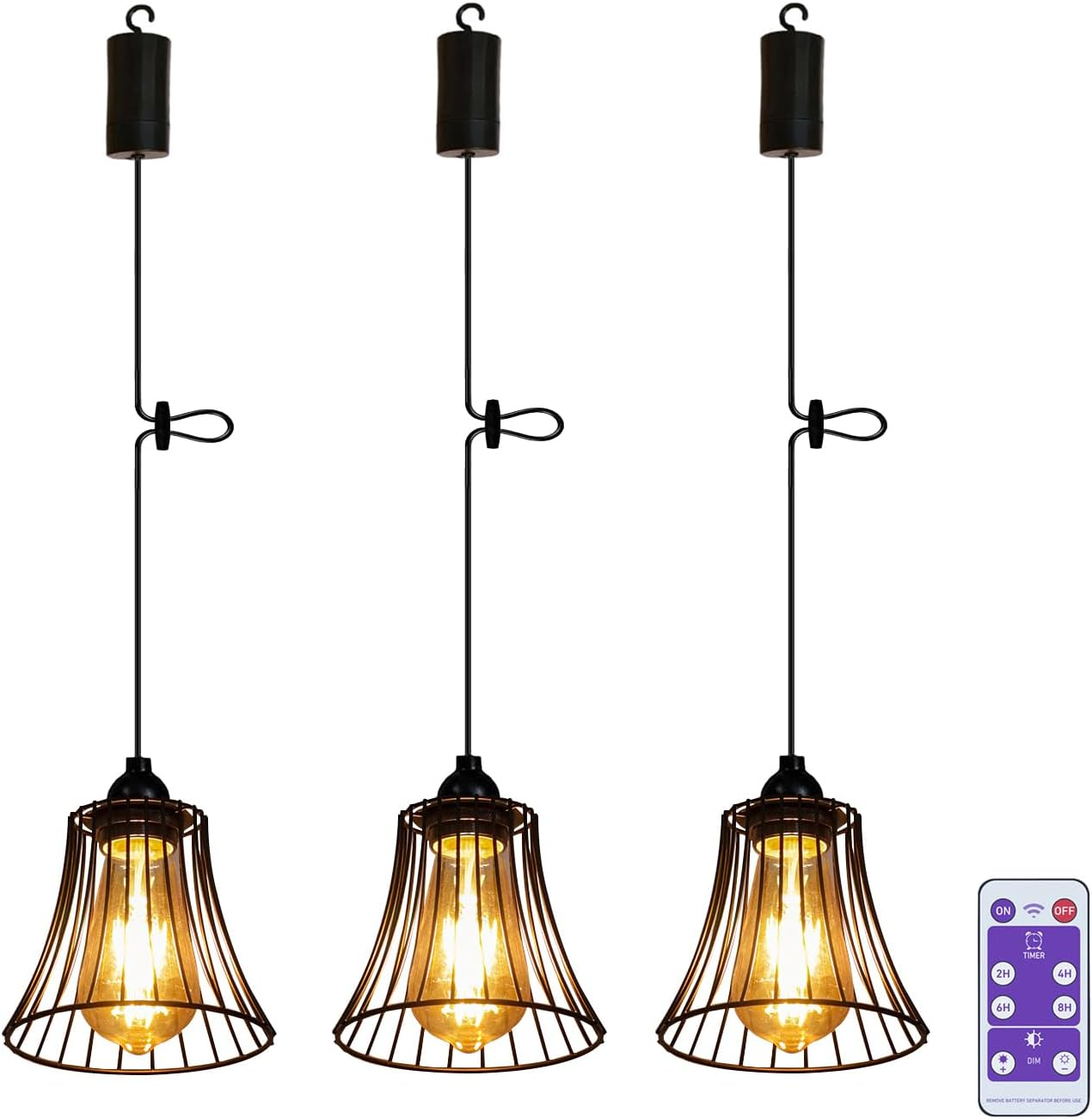 3X Outdoor Chandelier Pendant Light for Gazebo Battery Operated Boho Hanging Lamp with Remote Decorative Lights Indoor Lantern Powered by 4*AA Batteries for Porch Christmas Party Decor