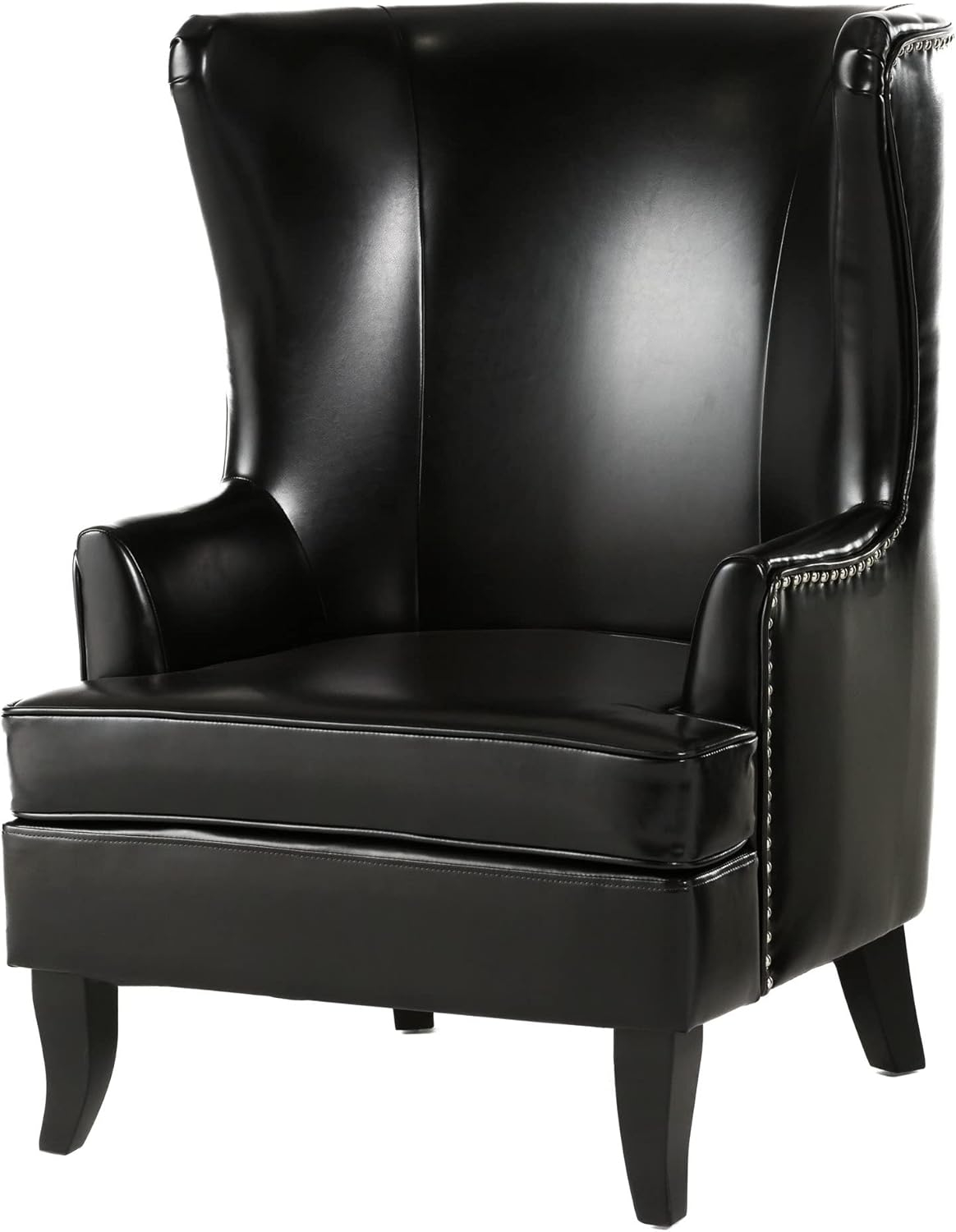 Christopher Knight Home Canterburry High Back Bonded Leather Wing Chair by  Club Chairs Black