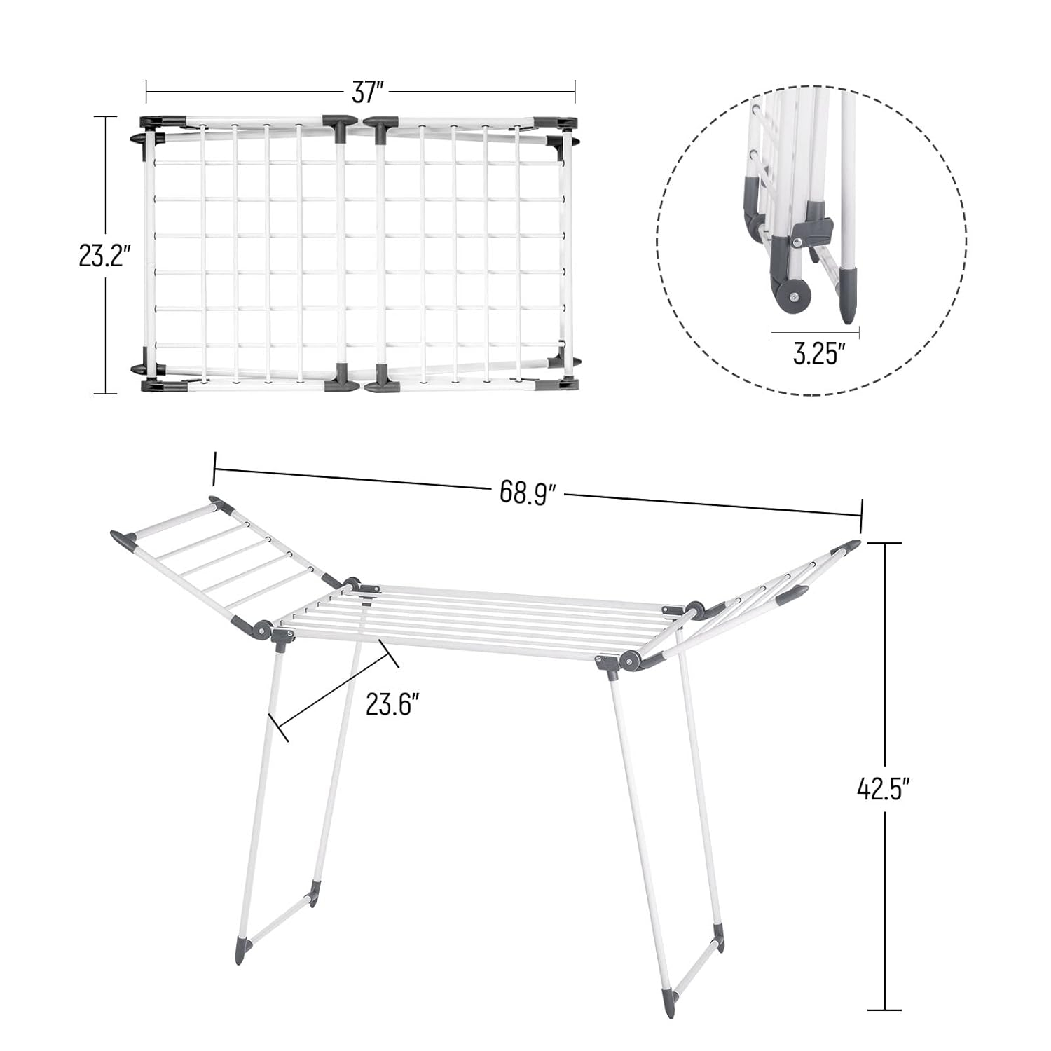 Foldable White Carbon Steel Gullwing Clothes Drying Rack