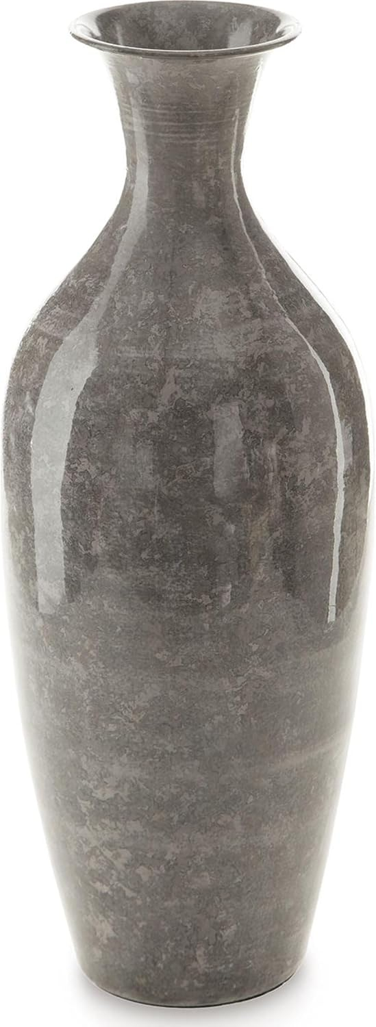 Gray High-Gloss Metal Trumpet Decorative Vase, 16 inches