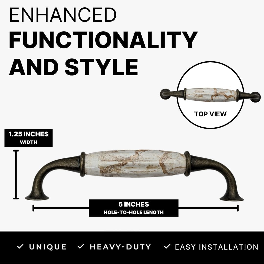 12 pcs Antique Brass Ceramic Pumpkin Cabinet Handles with Brown Marble Finish for Cabinets, Drawers, Dressers, Trays