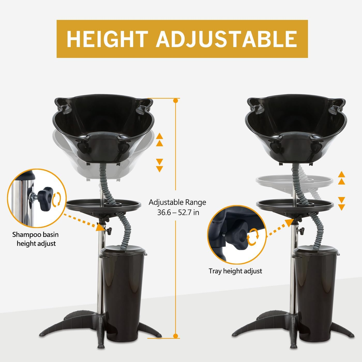 Portable Shampoo Bowl with Electric Pump (Pack of 1) | Adjustable Basin Height, Dual-Bucket Design with Drain Hoses | Home & Barber Use | Black
