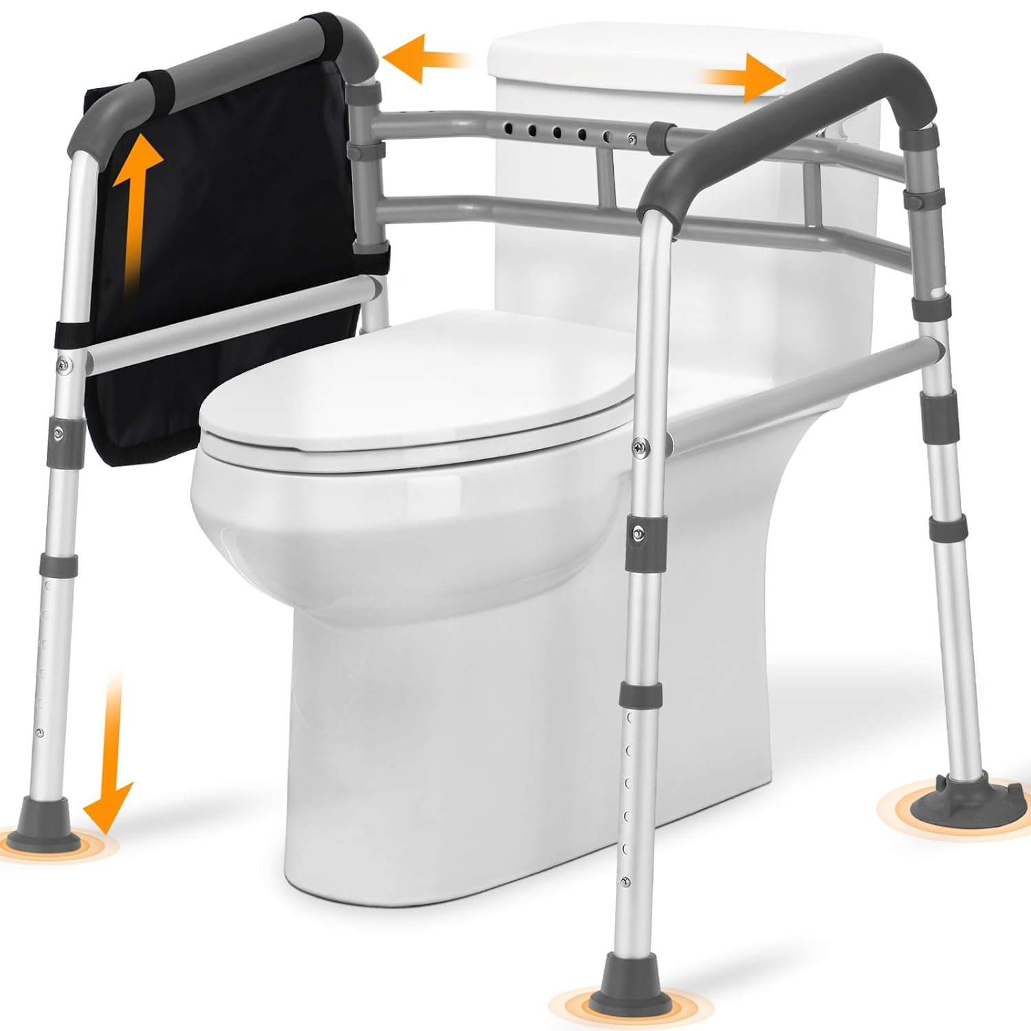 Toilet Safety Rails for Seniors, FSA/HSA Eligible Adjustable Height & Width Toilet Safety Frames with Handles,Toilet Rails with Reinforced Bars & Suction Cups for Disabled Elderly Bariatrics