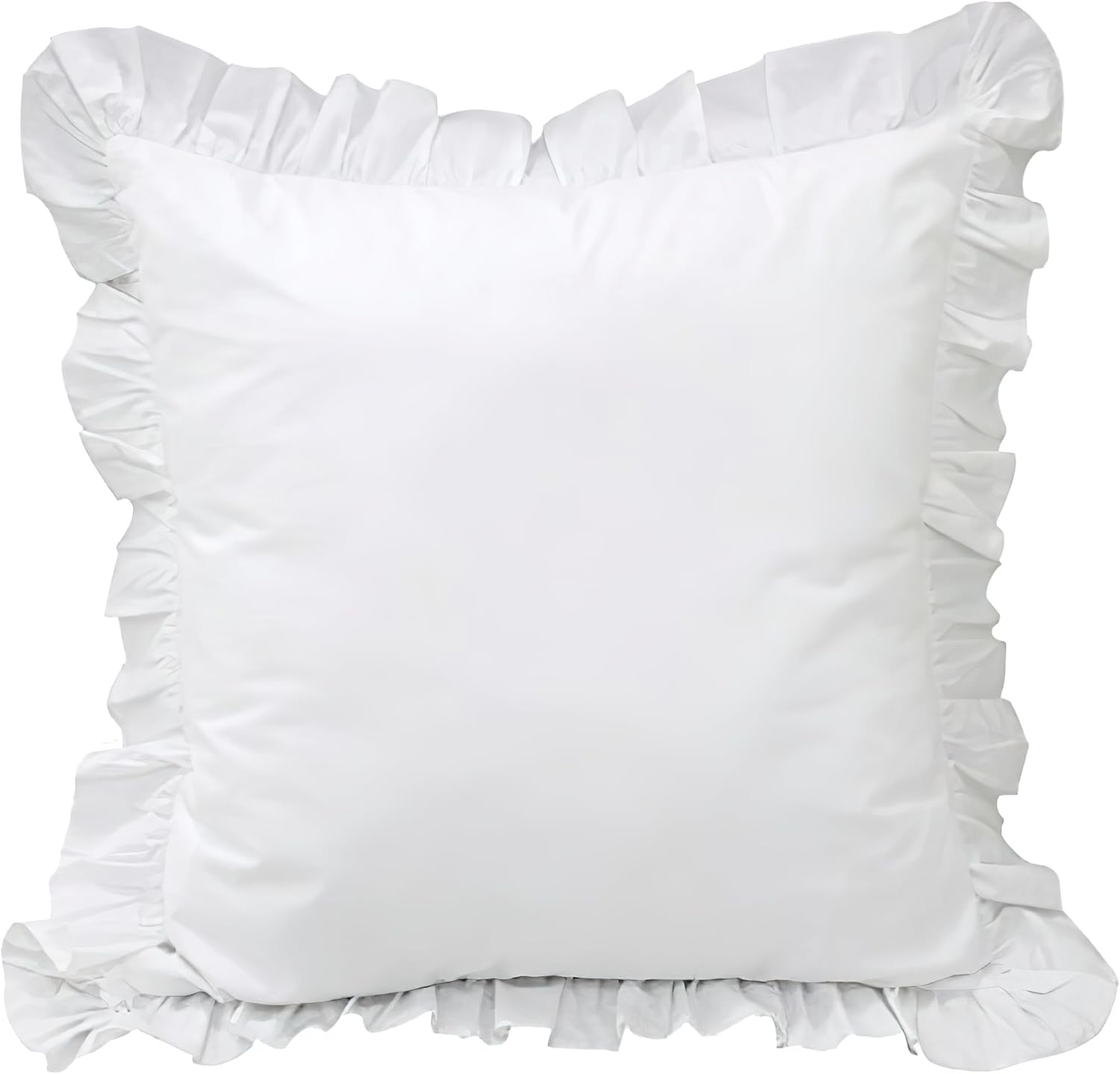 Lemfux Cotton Euro Shams with White Lace Ruffles, 26 x26 Inch, Set of 2,Rustic Farmhouse Lace Shabby Soft Breathable Bridal Pure White European, White Decorative Pillow Covers