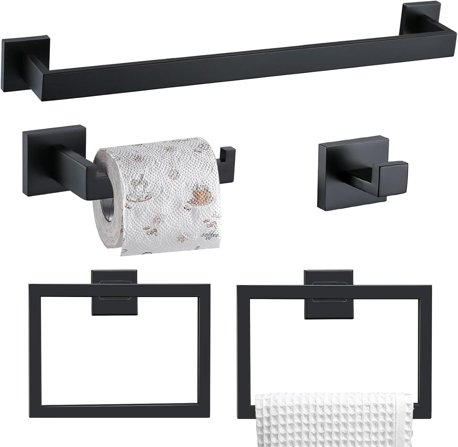 5-Piece Bathroom Hardware Accessories Set, 23.6" Towel Bar Towel Rack Sets Modern Towel Ring Kit Stainless Steel Wall Mounted (Chrome)