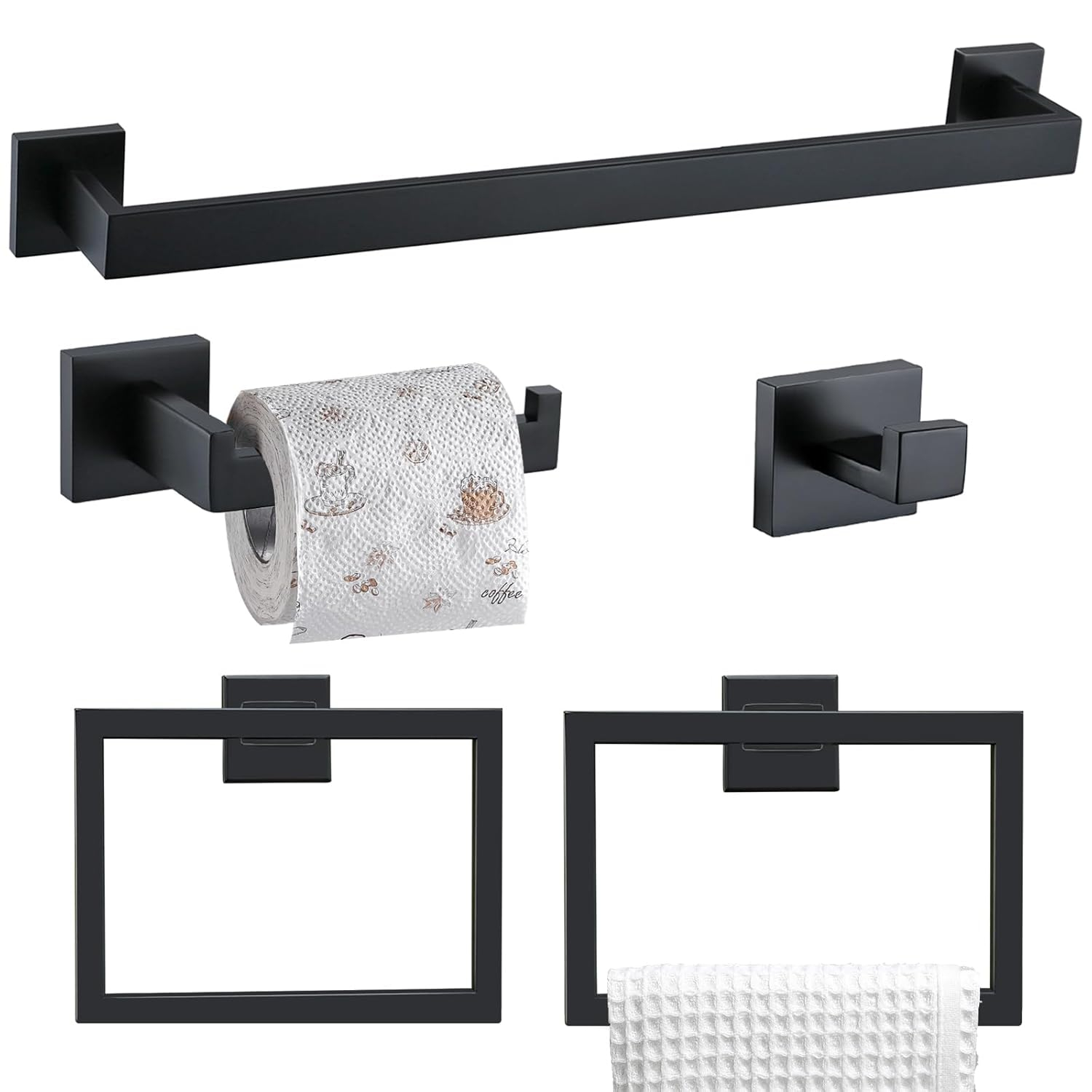 5-Piece Bathroom Hardware Accessories Set, 23.6" Towel Bar Towel Rack Sets Modern Towel Ring Kit Stainless Steel Wall Mounted (Chrome)