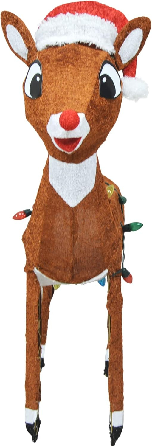 ProductWorks 24 Inch Rudolph with Santa Hat 3D Pre Lit Holiday Decoration