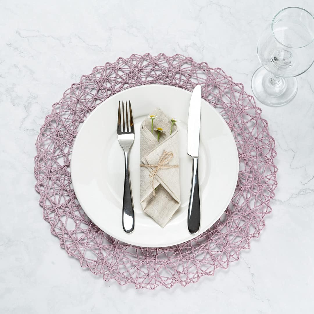 Efavormart 6 Pack Blush Woven Fiber Disposable Placemats, Round Table Mats 15"