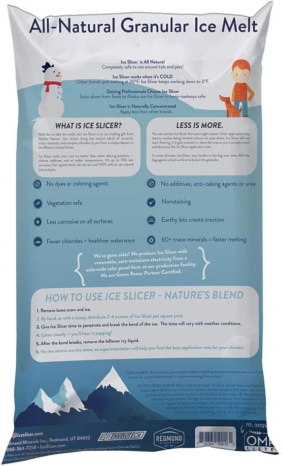REDMOND Ice Slicer - Ice Melt Salt, Kid & Pet Safe Deicer, All-Natural Granular Ice Melt (25 LB)