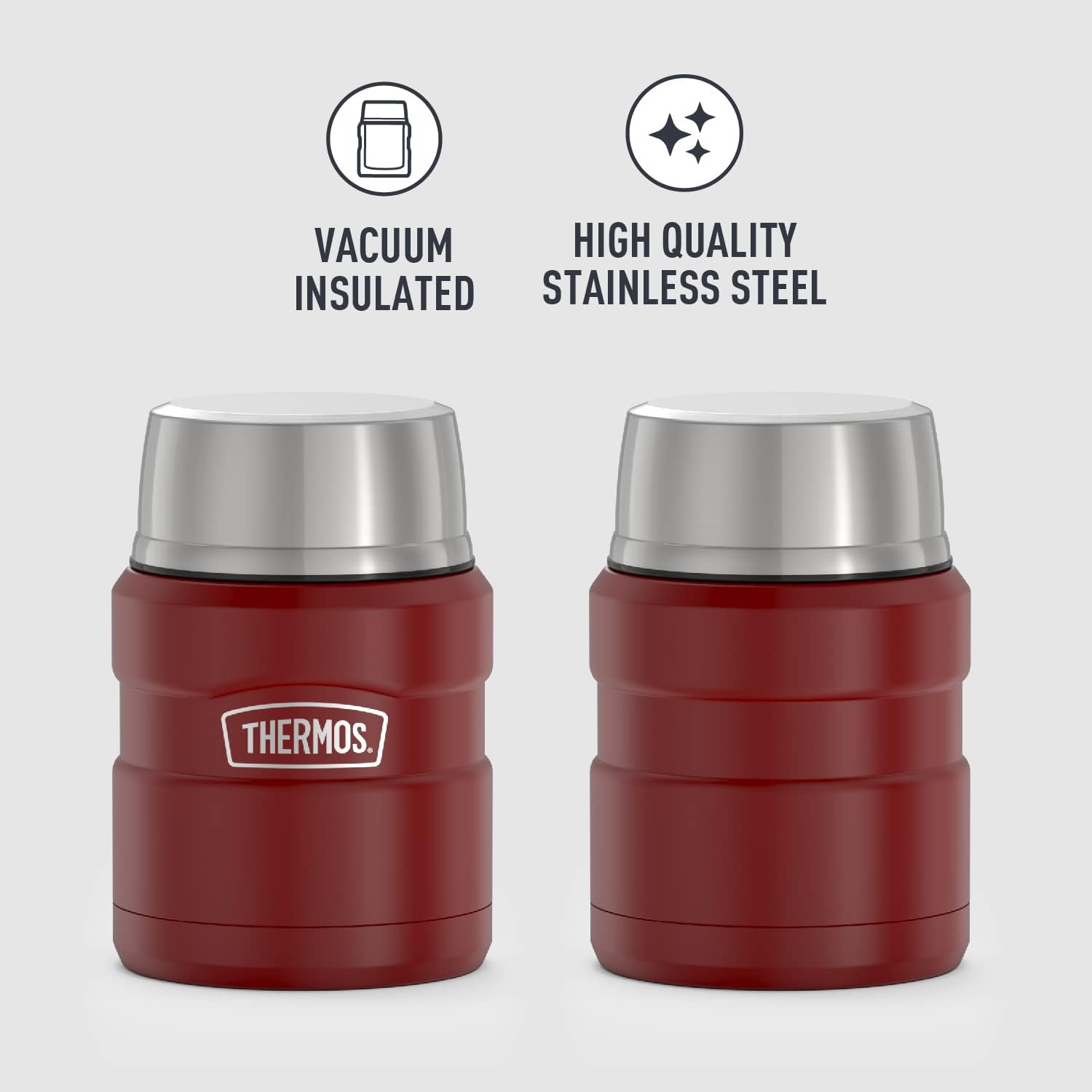 Thermos Stainless King Vacuum Insulated Food Jar with Folding Spoon, Rustic Red, 16oz