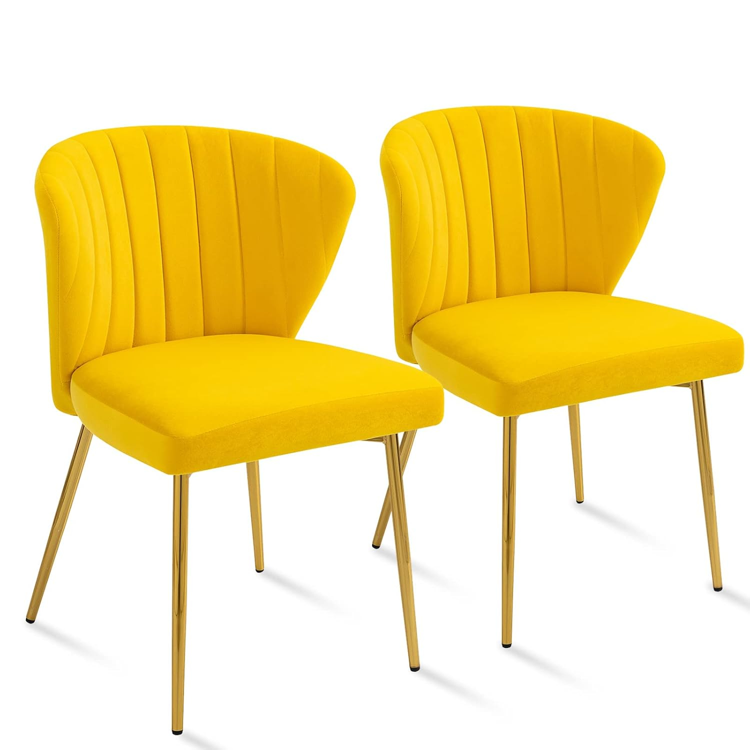 ANOUR Modern Dining Chairs, Velvet Accent Chair, Living Room Chairs, Set of 2, Upholstered Side Chair with Golden Metal Legs for Dining Room Kitchen Vanity Patio (Yellow, 2 Pack)