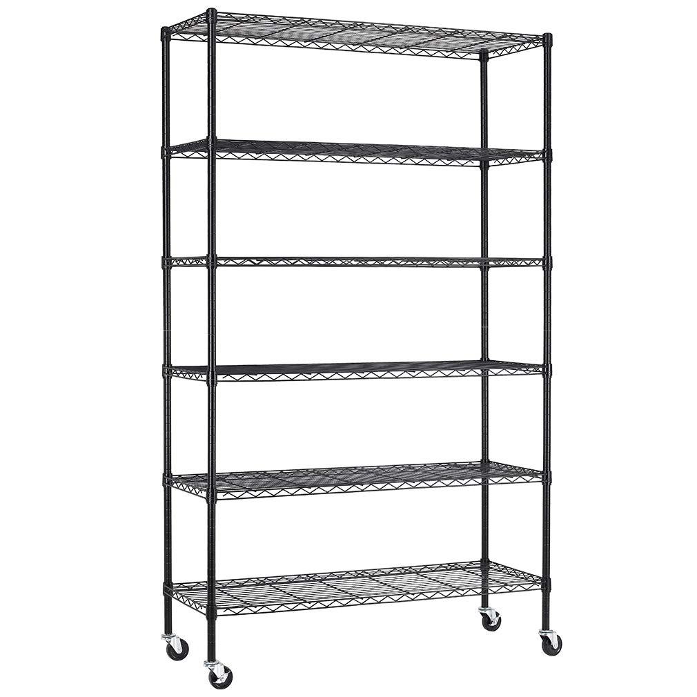 ChicCrest 18x48x72 Inch Wire Shelving Unit with Wheels 6 Tier Heavy Duty Layer Rack Storage Metal Shelf Garage Organizer Wire Rack Shelving Adjustable Utility 2100 LBS Capacity with Casters,Black