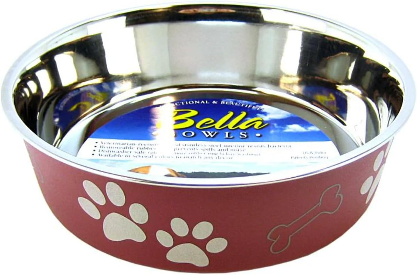 Loving Pets Bella Dog Bowls- Stainless Steel Dog & Cat Bowls - Spill Proof Dog Food Bowl, Cat Bowl, Puppy Essentials & Pet Supplies Great for Home & Travel (Large 35-65 lbs, Merlot)