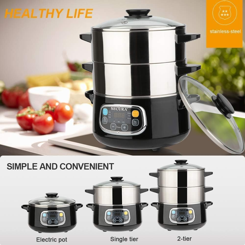 Secura 8.5 Quart Stainless Steel Digital Food Steamer with Timer