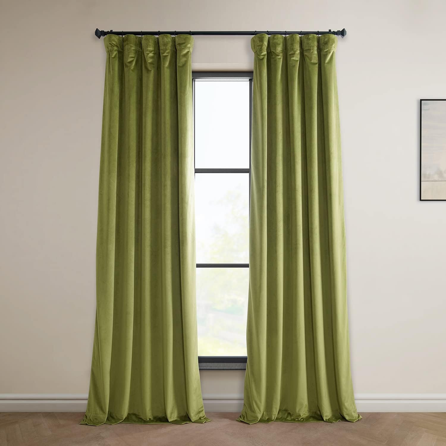 HPD Half Price Drapes Retro Green Heritage Plush Velvet Room Darkening Curtains for Bedroom & Living Room Curtains (1 Panel), Window Curtains 84 inches long, Rod Pocket Curtains & Drapes, 50W X 84L