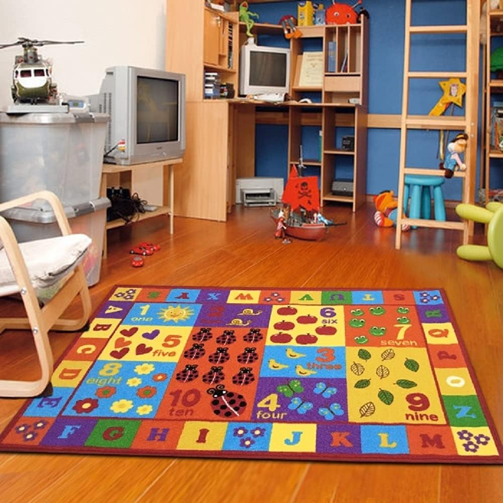 Furnish My Place 740 ABC With Numbers 6'6"x9'2" ABC Area Rug for Kids, Educational Alphabet Letter & Numbers, Anti-Skid Rubber Backing, Multicolor