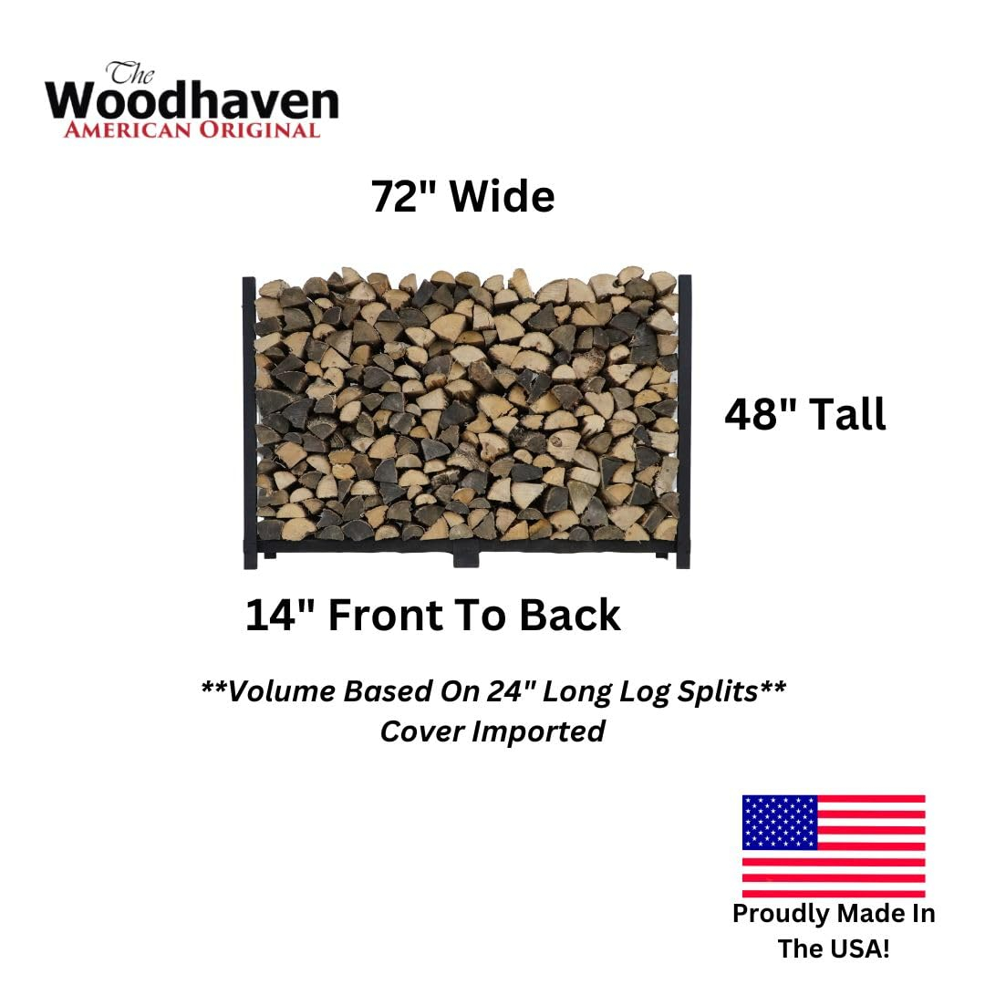 Woodhaven 6 Foot Black - Heavy Duty Made in the USA - Outdoor Cord Firewood Storage Log Rack With Optional Seasoning Cover - Metal Firewood Rack With UV-Stable Powder Coat (No Cover)