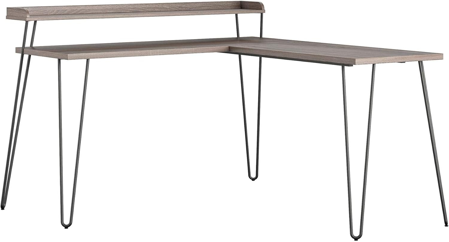 Shanewood 55.1 in. L-Shape Black Oak Computer Desk with Riser
